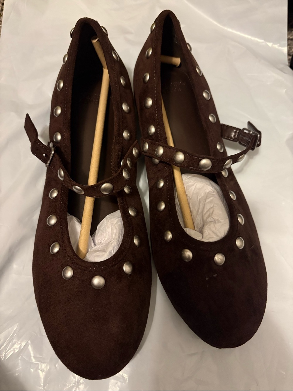 Abercrombie & Fitch Dark Brown Studded Mary Jane Flats - Picture 2 of 4